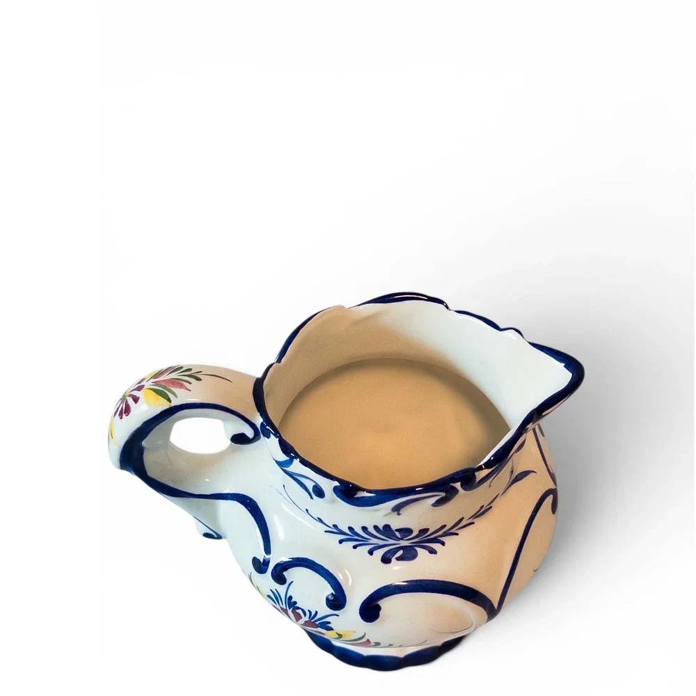 RCCL Portugal Hand Painted Ceramic Floral Pitcher Blue White 672 L